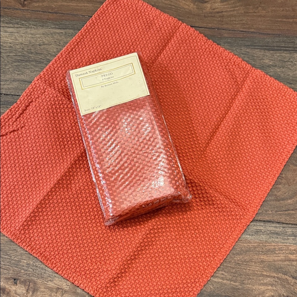 Damask Napkins~Prego~18x18 Orange Rust~Set of 4